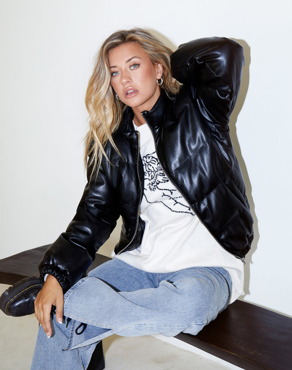 Puffa Pufferjacke aus PU Schwarz