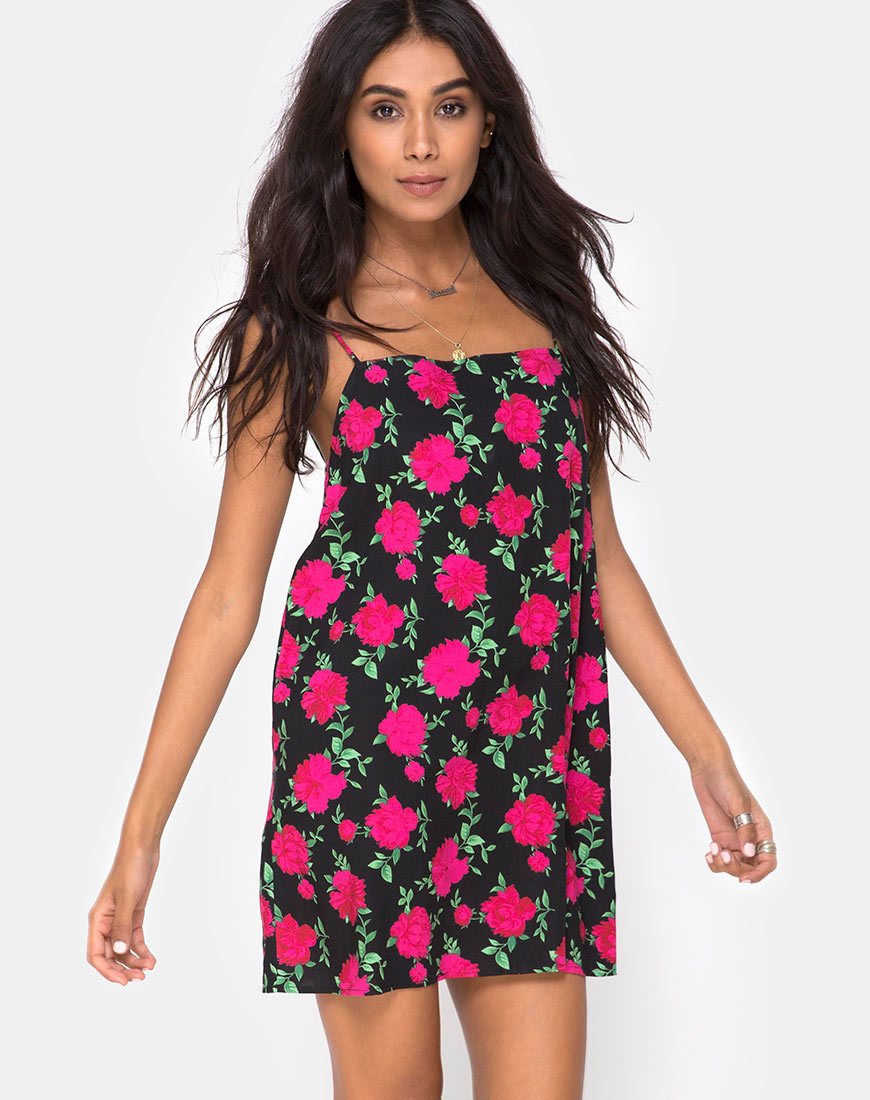 Lura Slip Dress in Valeria Rose Schwarz und Rot