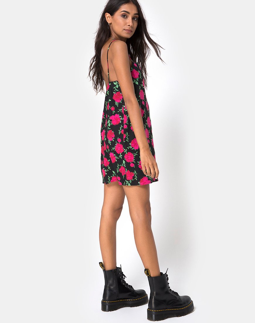 Image of Lura Slip Dress in Valeria Rose Schwarz und Rot