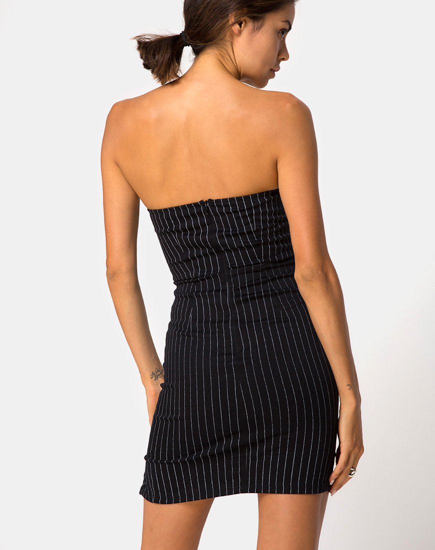 Luveries Kleid in Nadelstreifen Schwarz