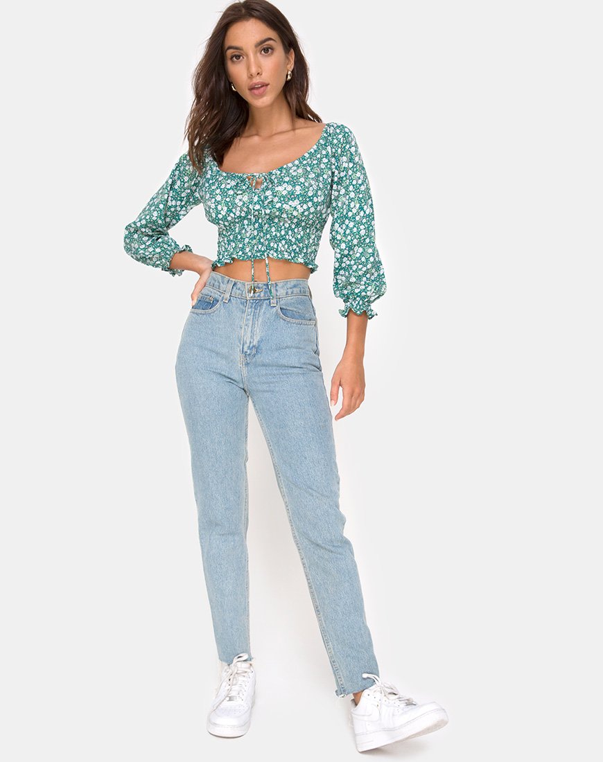 Image of Lancer Crop Top mit Blumenmuster Grün