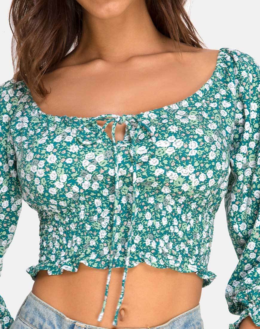 Image of Lancer Crop Top mit Blumenmuster Grün