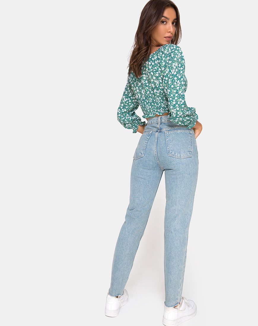 Image of Lancer Crop Top mit Blumenmuster Grün