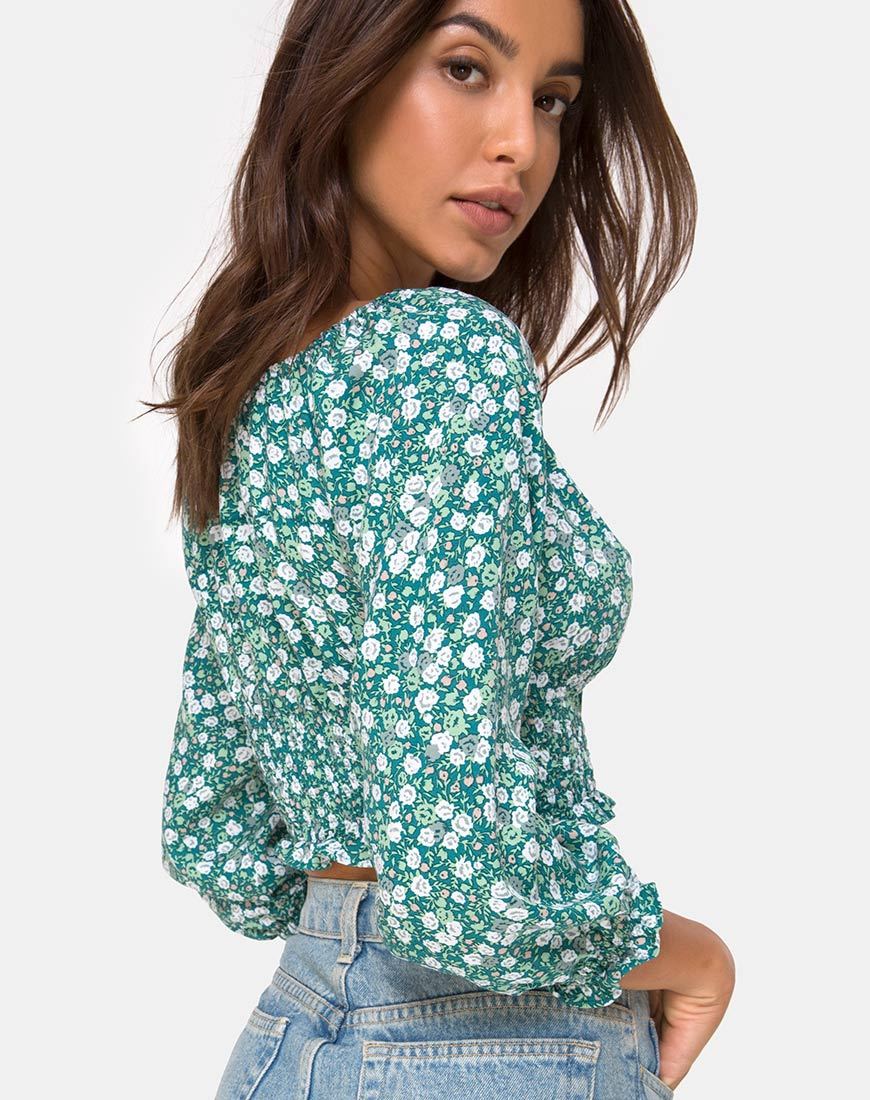 Image of Lancer Crop Top mit Blumenmuster Grün