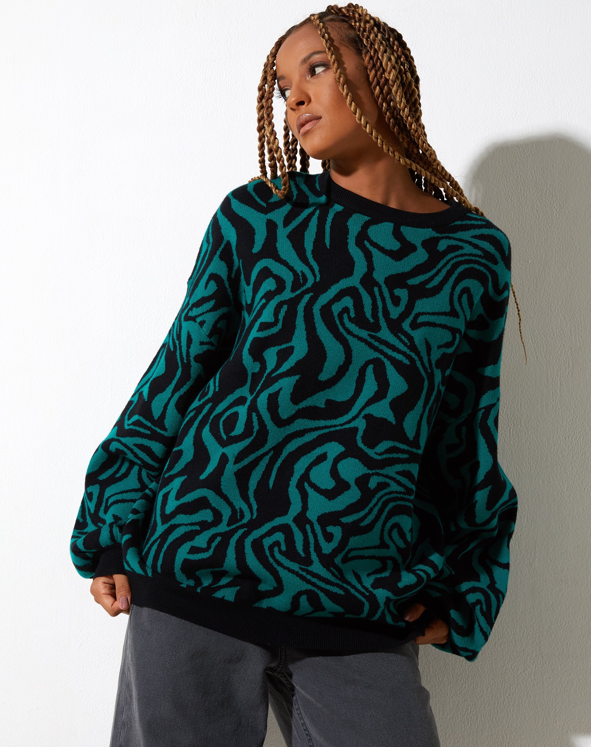 Image of Mably Pullover in Jagged Swirl Grün und Schwarz