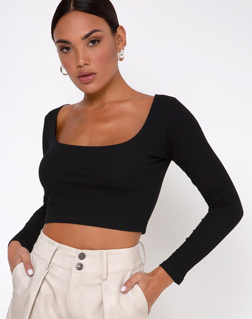 Maby Crop Top Rib Schwarz