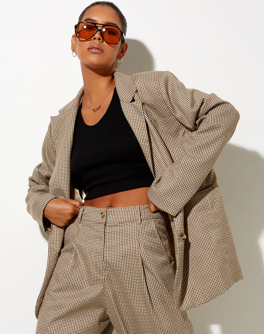 Maiwa Blazer in Kleinem Karo Braun