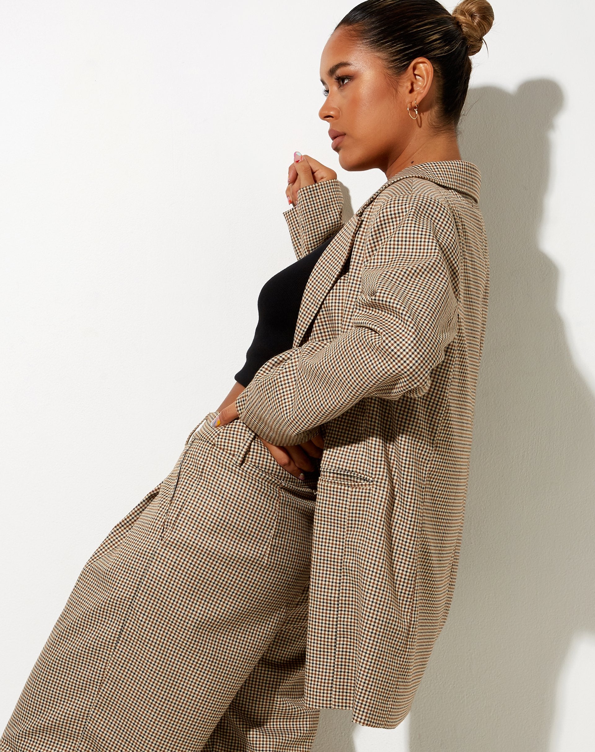 Image of Maiwa Blazer in kleinem Karo Braun