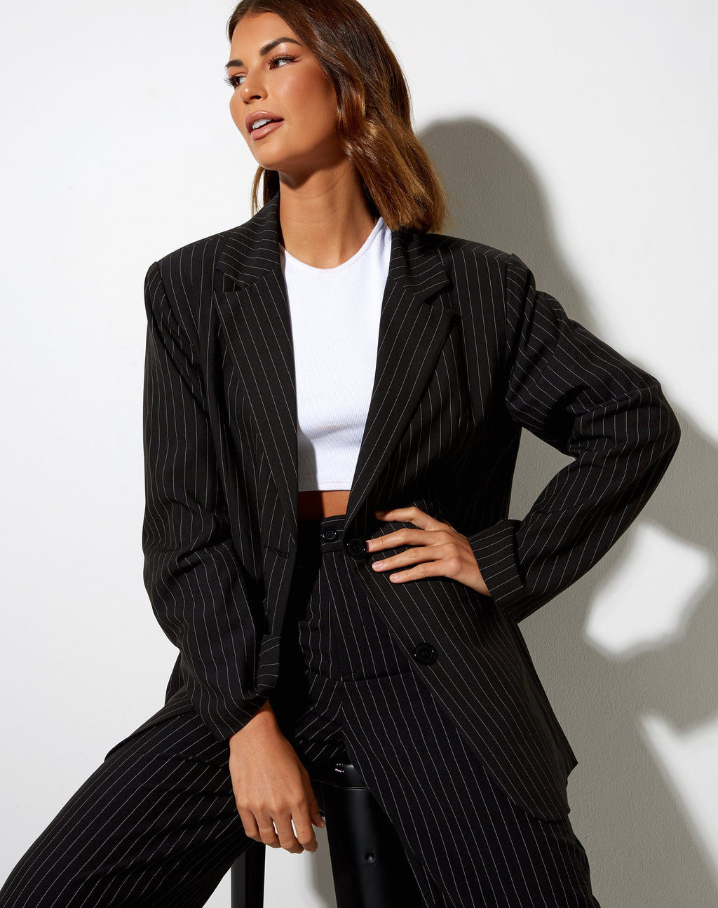 Maiwa Blazer in Nadelstreifen Schwarz