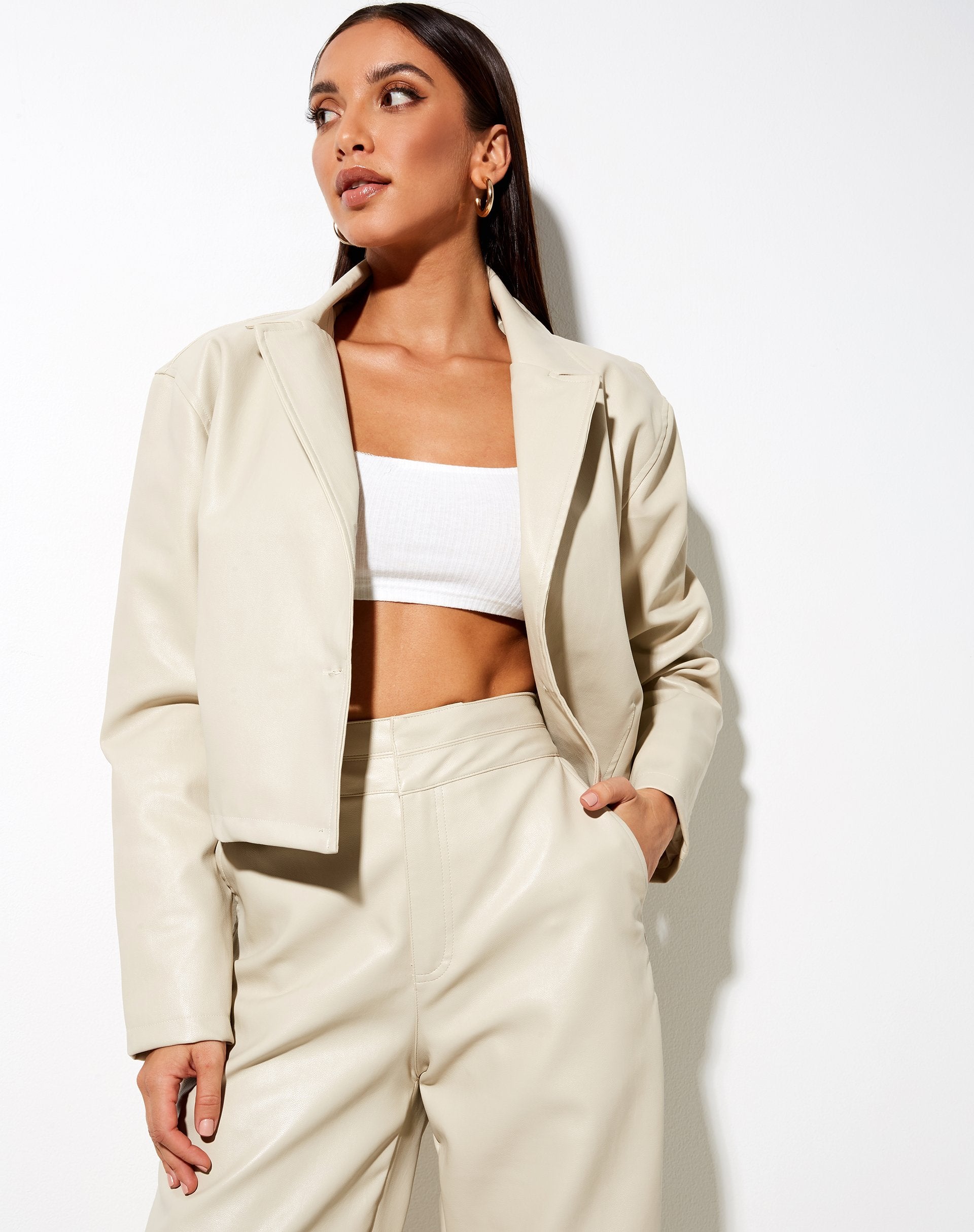 Bild von Maja Cropped Blazer in Pu Ecru