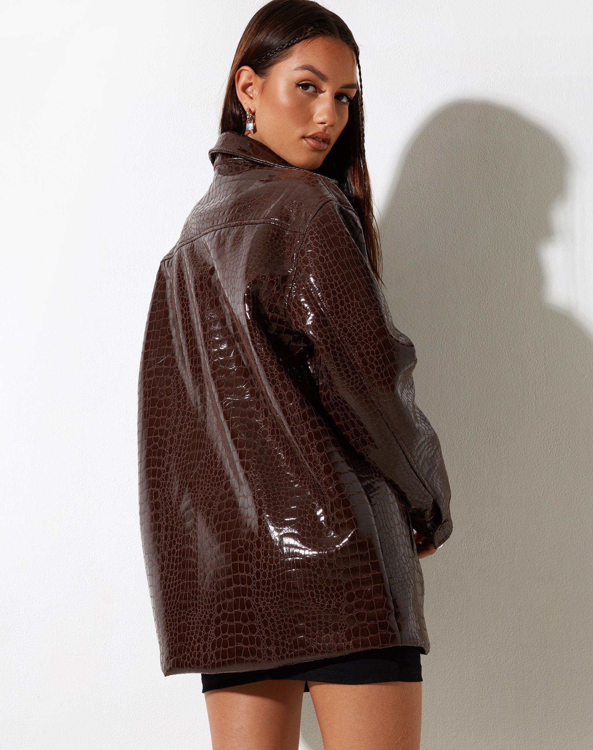 Image of MOTEL X IRIS Mamba Hemd in Croc PU Dunkelbraun
