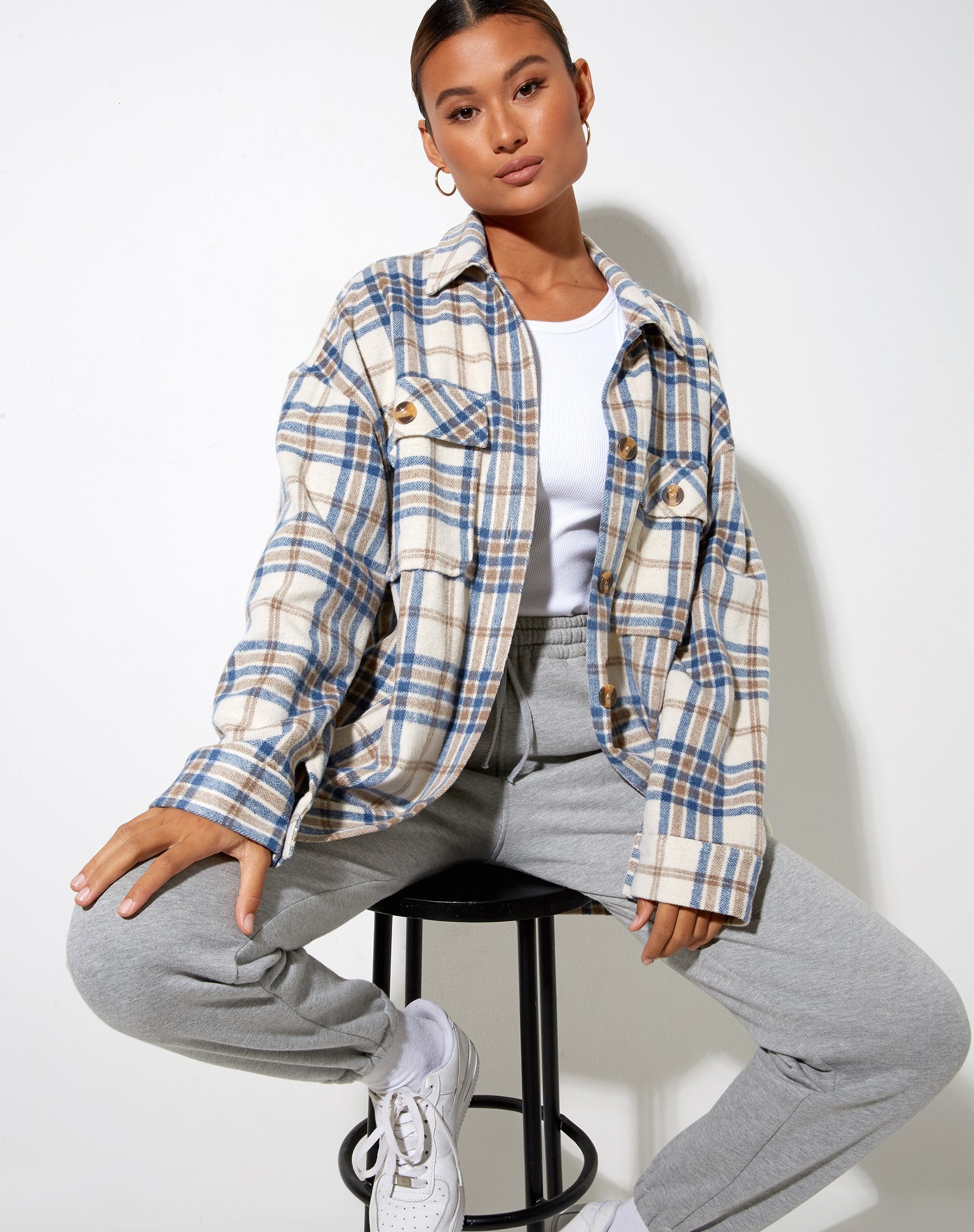 Image of Marcel Hemd in Big Check Weiß Blau Tan