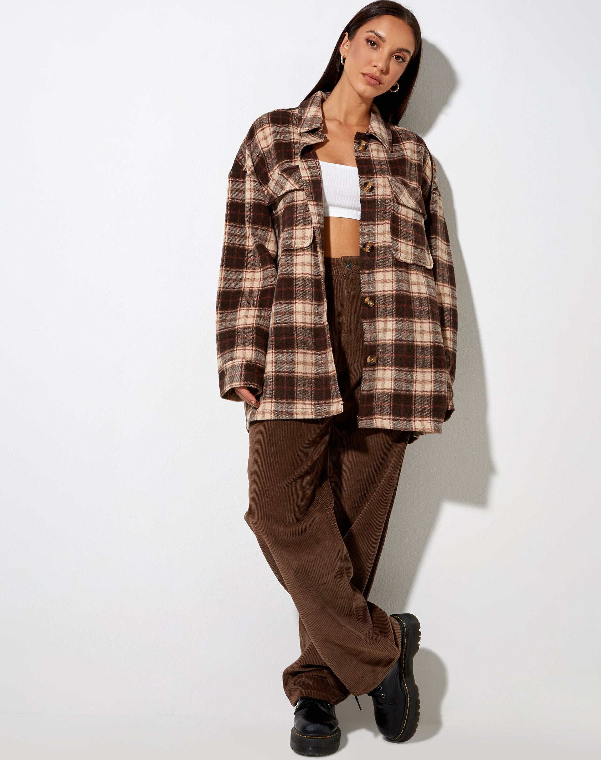 Image of Marcella Hemd in Braun und Creme Karo