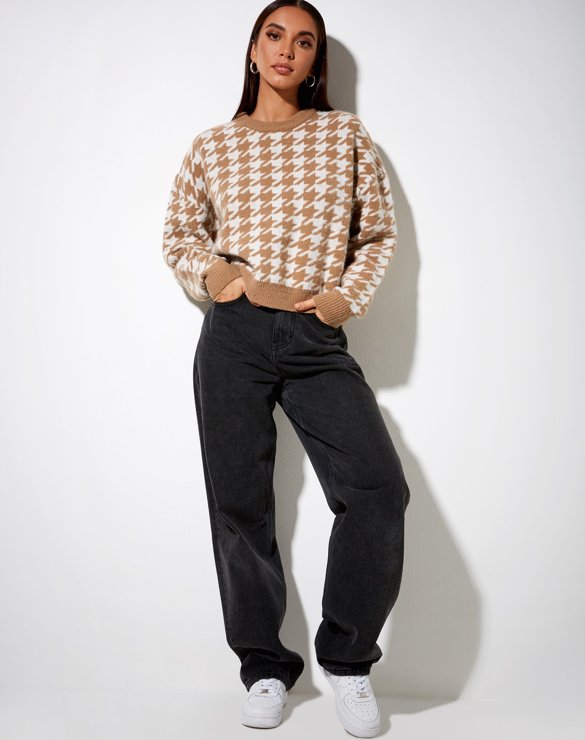 Image of Margo Pullover aus gestricktem Hahnentritt Braun