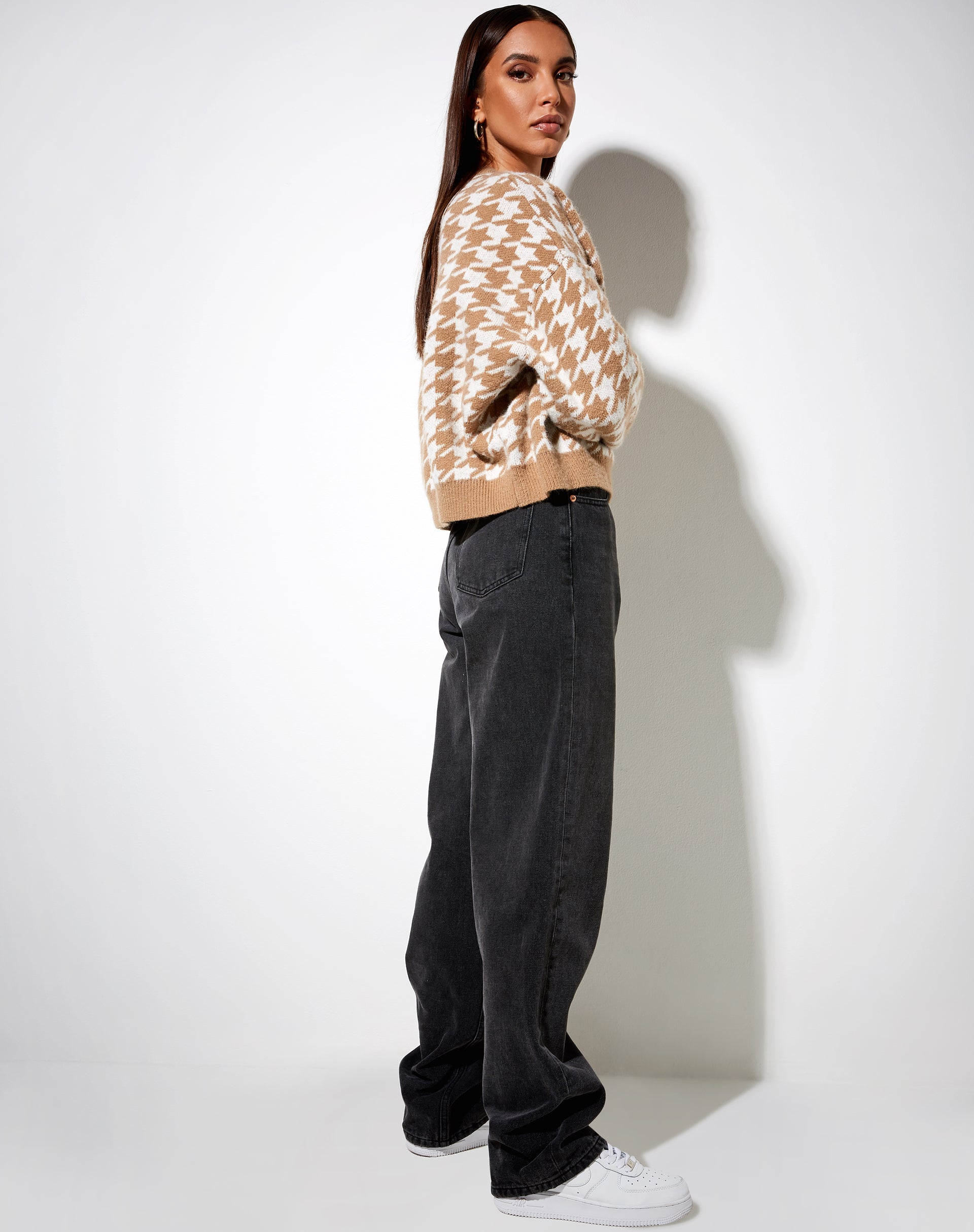 Image of Margo Pullover aus gestricktem Hahnentritt Braun