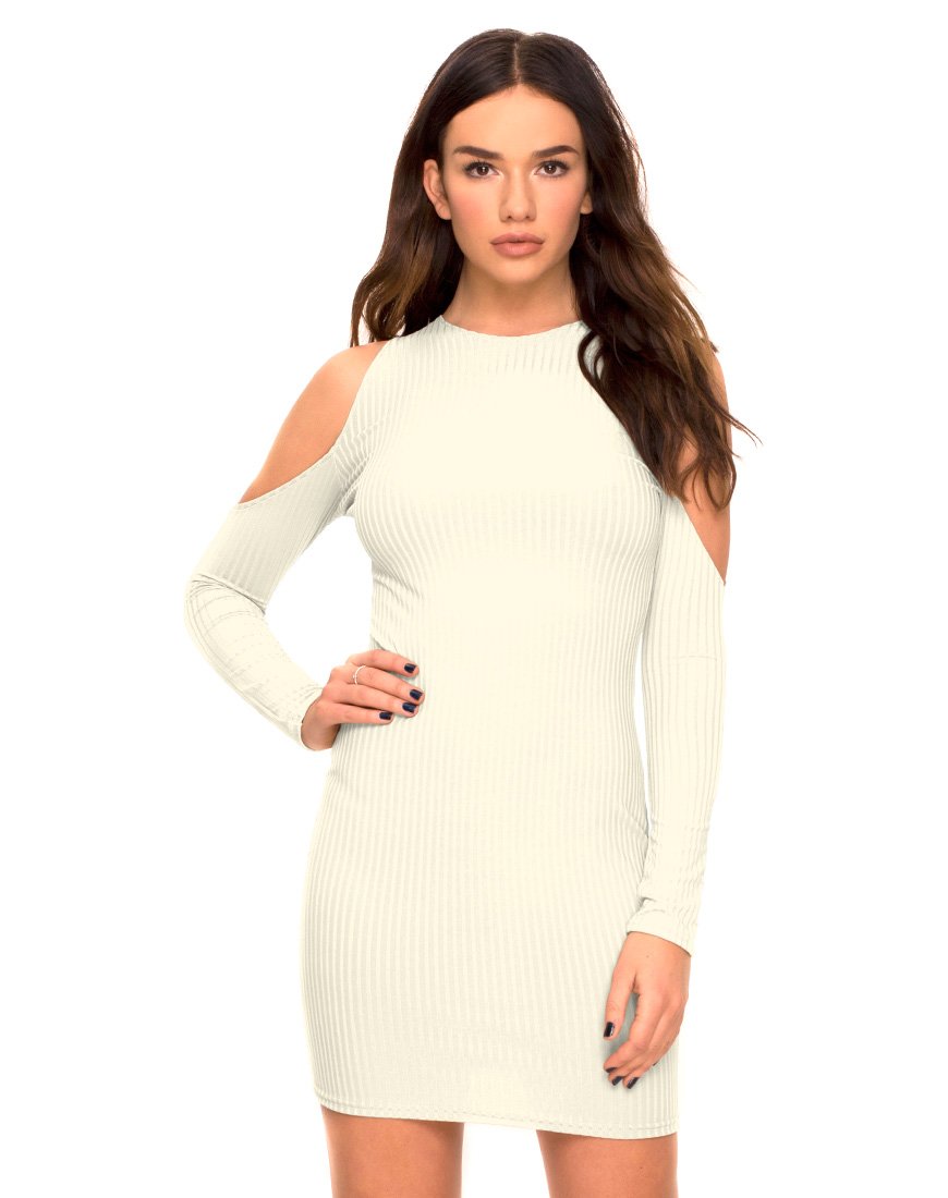 Marsha Kleid mit kalten Schultern aus weißer Rippe