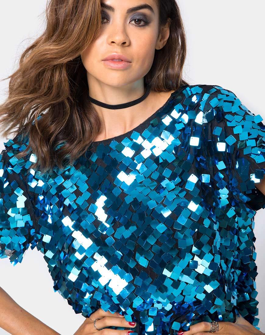 Image of Mausi Kleid aus quadratischem Paillettenstoff Teal
