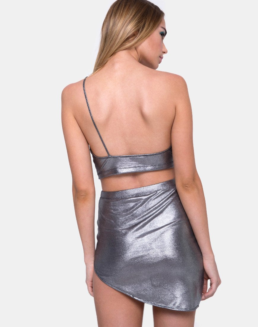 Maxin Minirock aus silbernem Metallic-Drapé-Strick