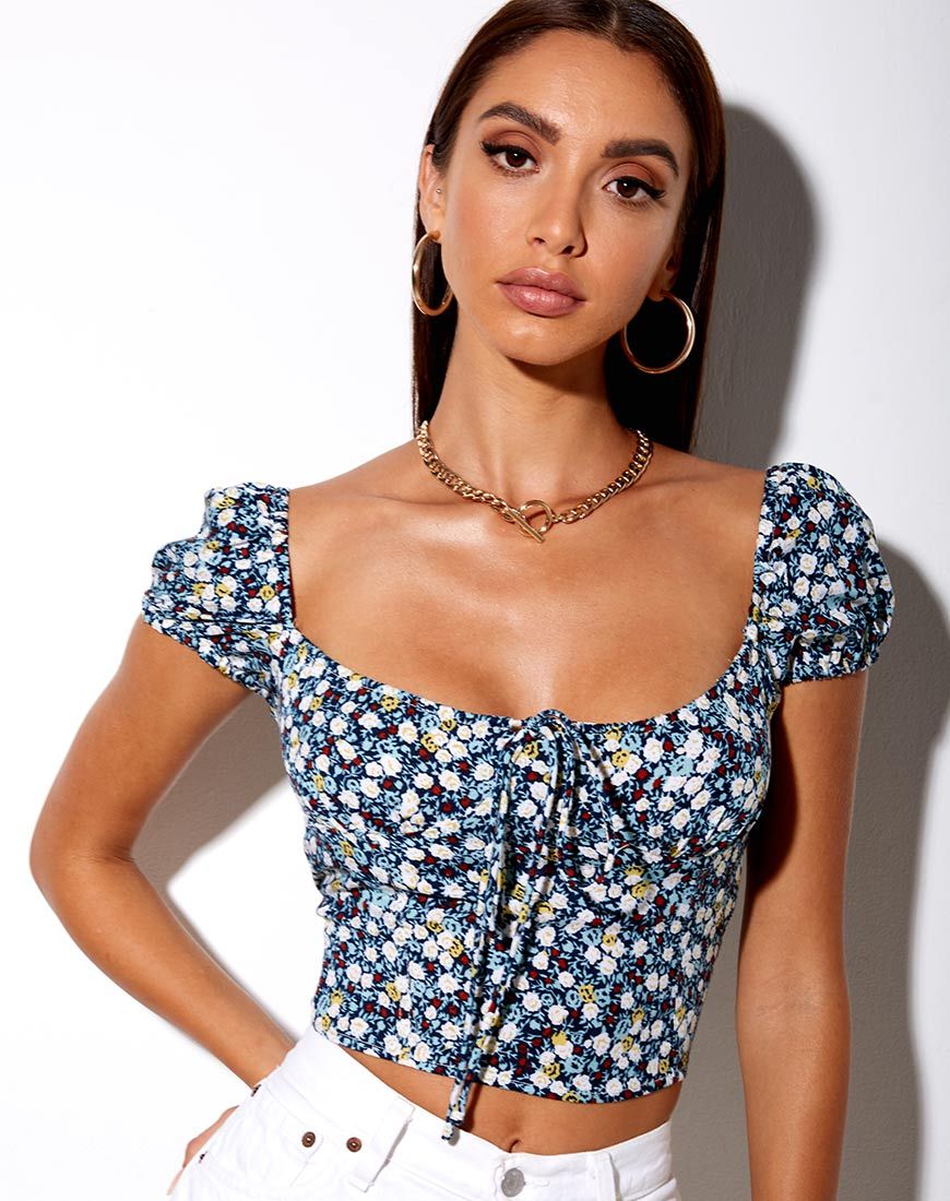 Image of Mazu Top in Floral Field Navy