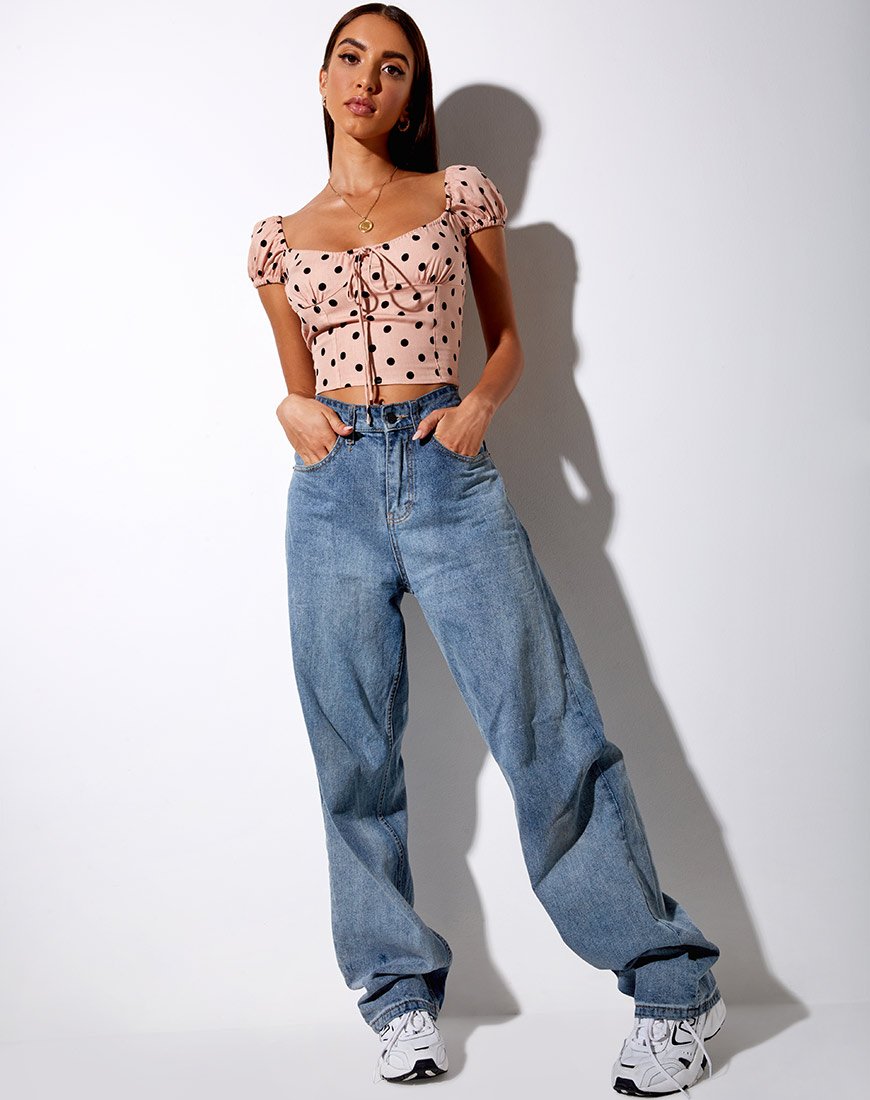 Bild von Mazu Crop Top in New Polka Nude Schwarz