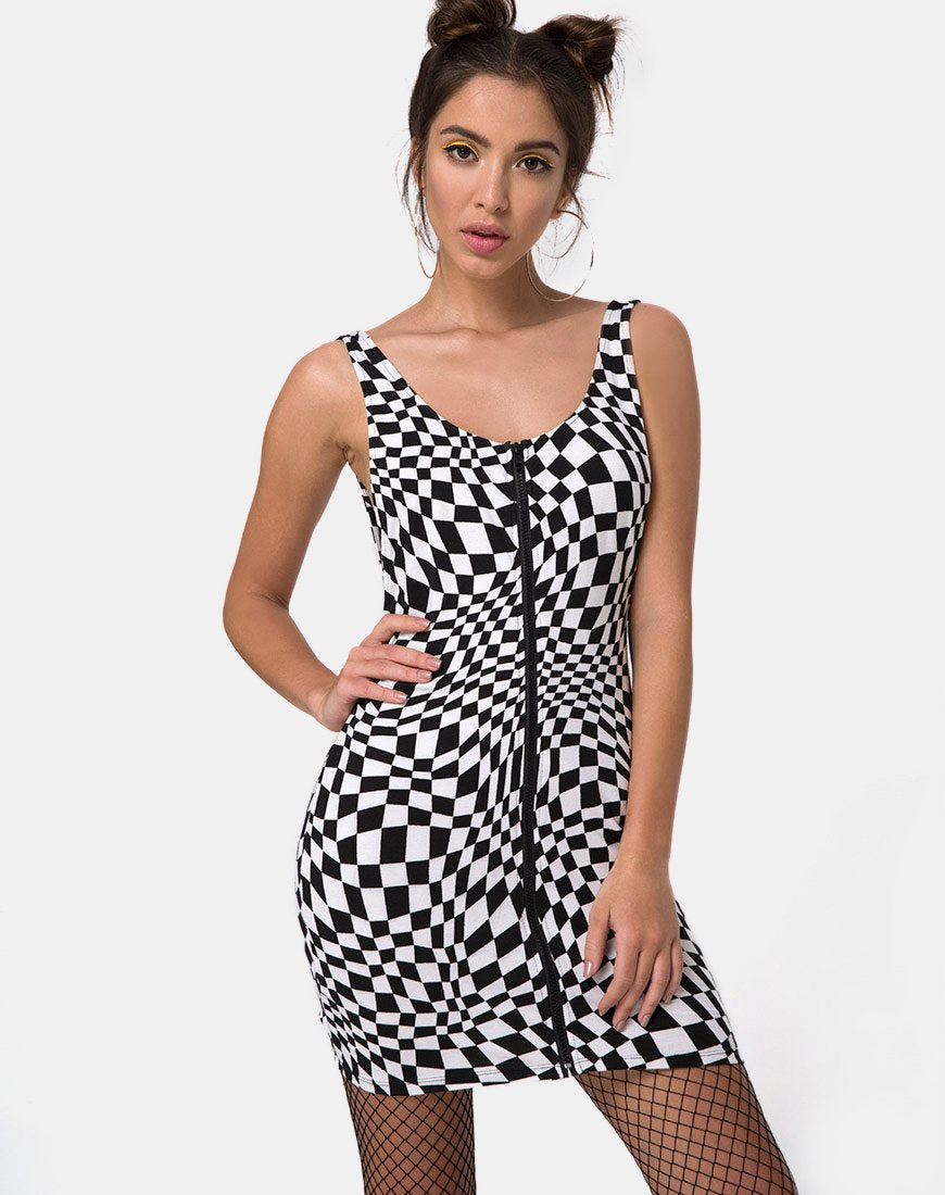 Mebie Minikleid in Square Flag Schwarz und Weiß