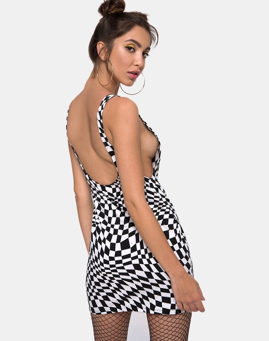Mebie Minikleid in Square Flag Schwarz und Weiß
