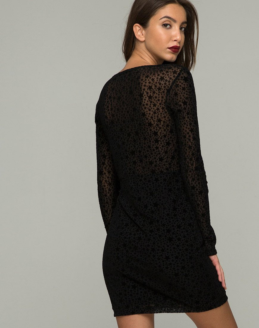 Meli tief ausgeschnittenes Kleid aus Flockstar-Spitze Schwarz