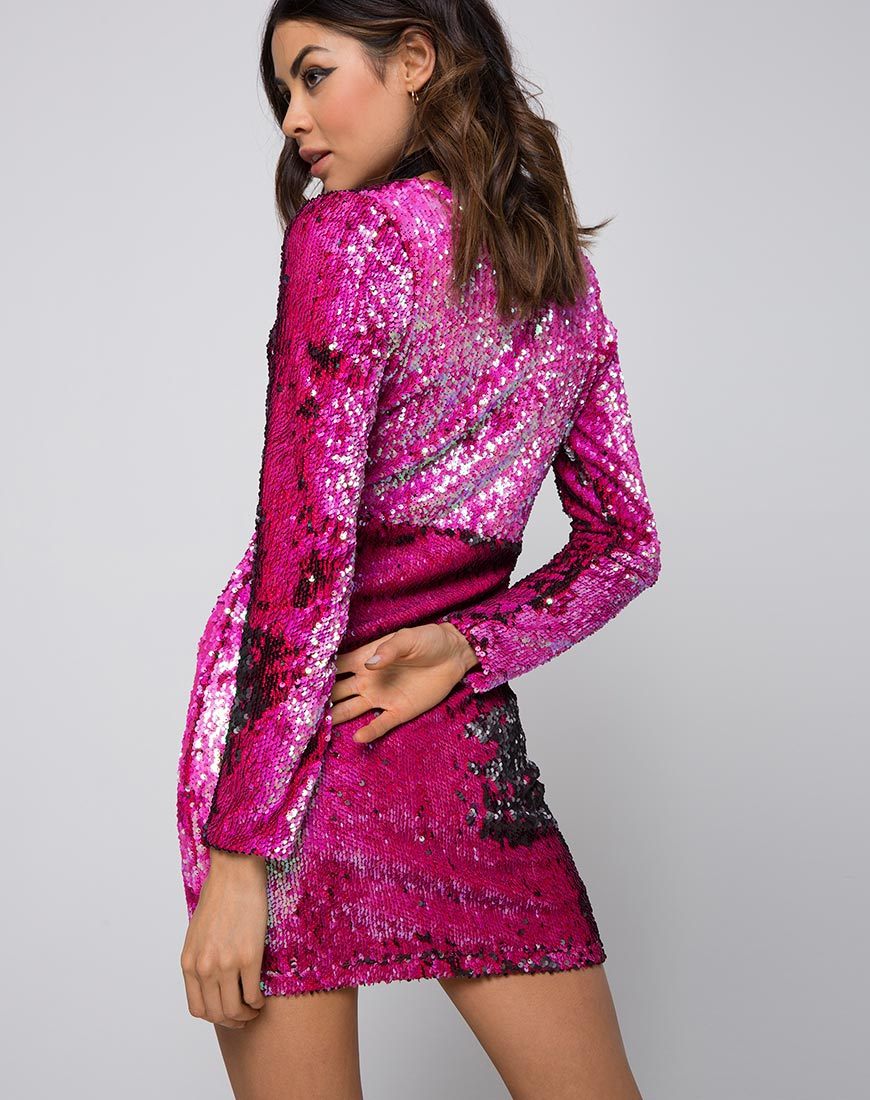 Bild von Meli Plunge Kleid in Fischschuppen Pailletten Rosa