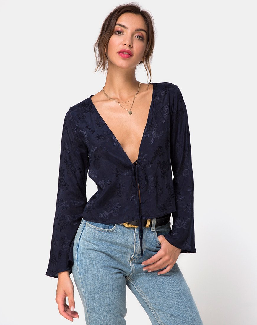 Merida Bluse aus Satin Rose Navy