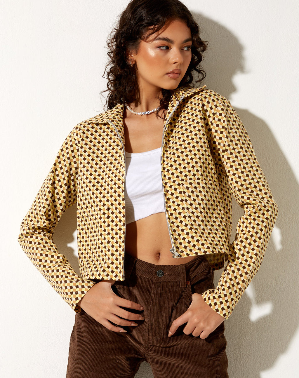 Mesha Jacke in gewelltem Karo-Gelb