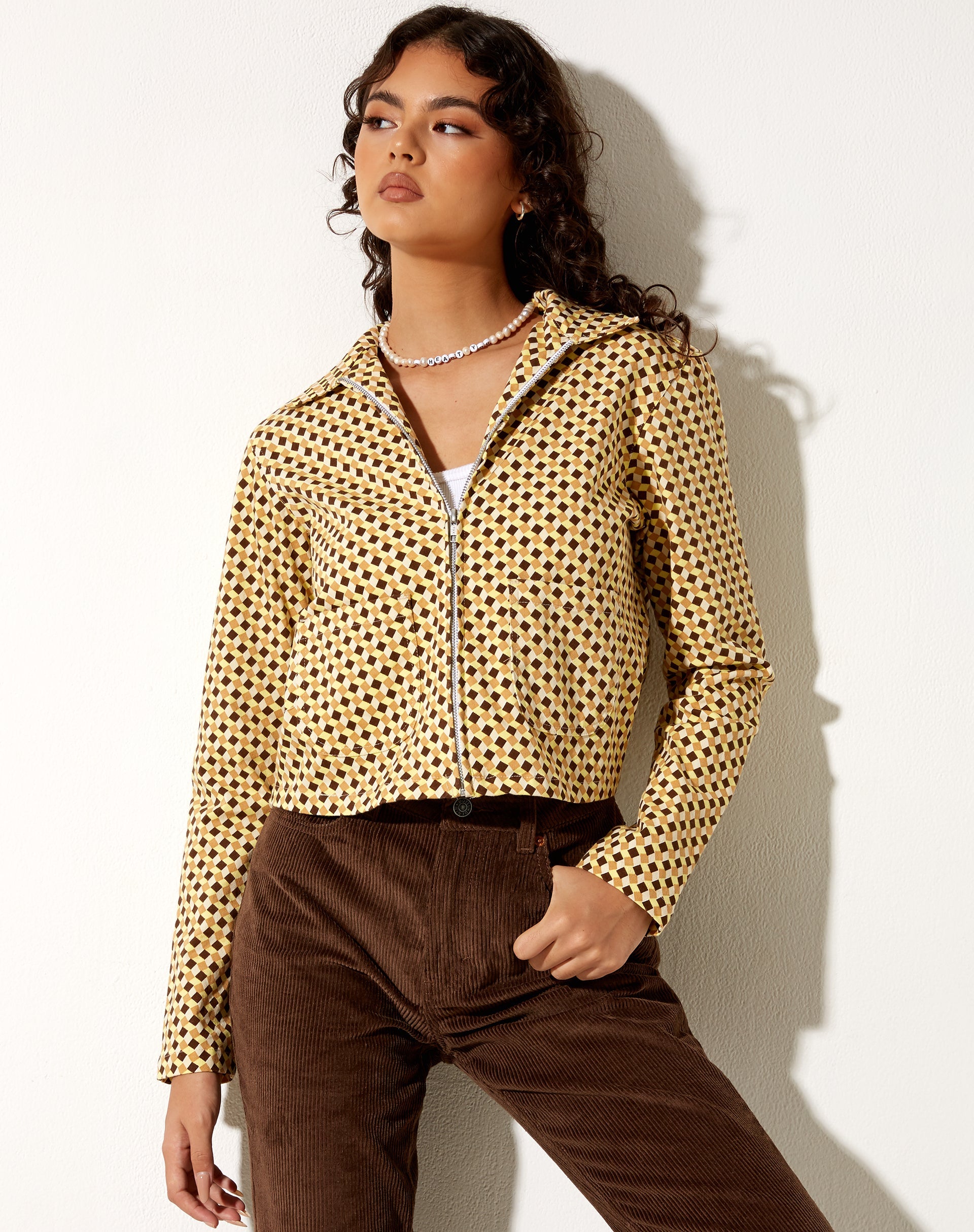 Image of Mesha Jacke in gewelltem Karo-Gelb