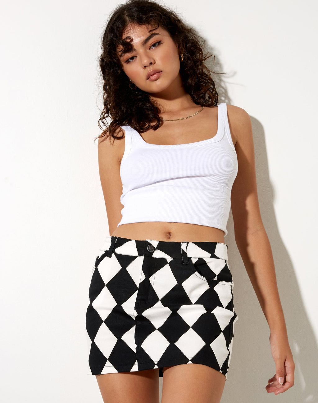 Micro Broomy Mini Rock in Harlequin Schwarz und Weiß