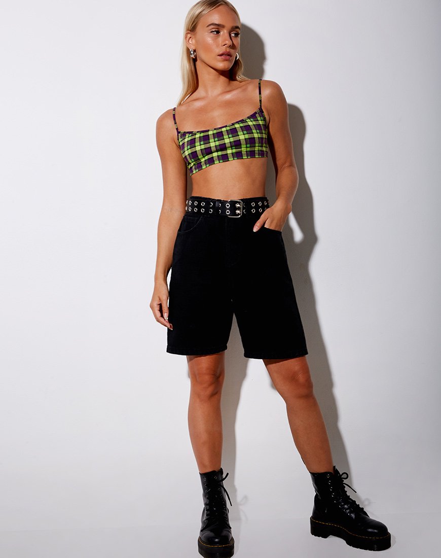 Image of Micro Crop Top in Grün und Lila Karo