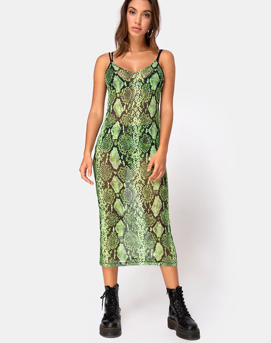 Midnight Midi-Kleid aus Slime Lime Snake Mesh