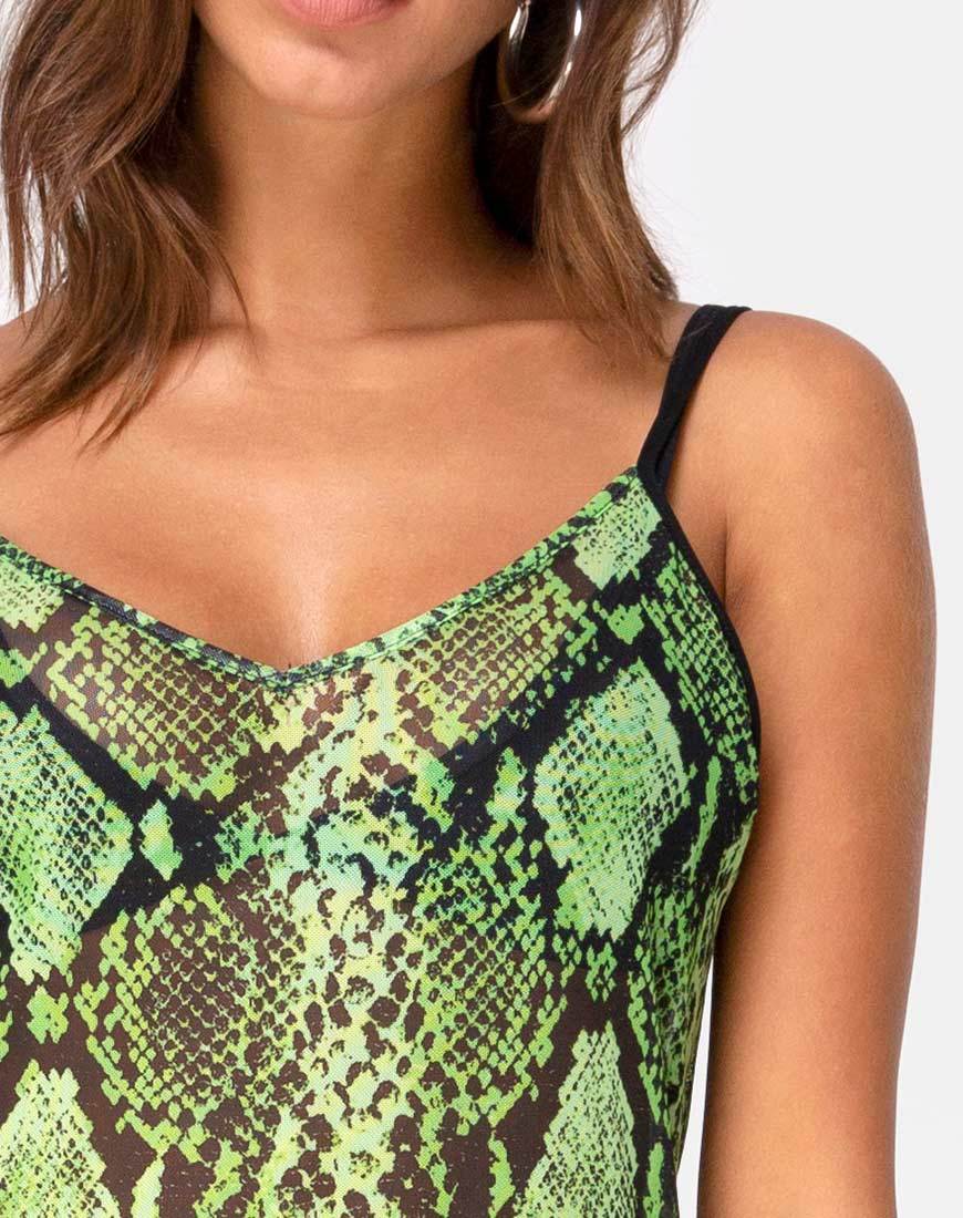 Image of Midnight Midi-Kleid aus Slime Lime Snake Mesh