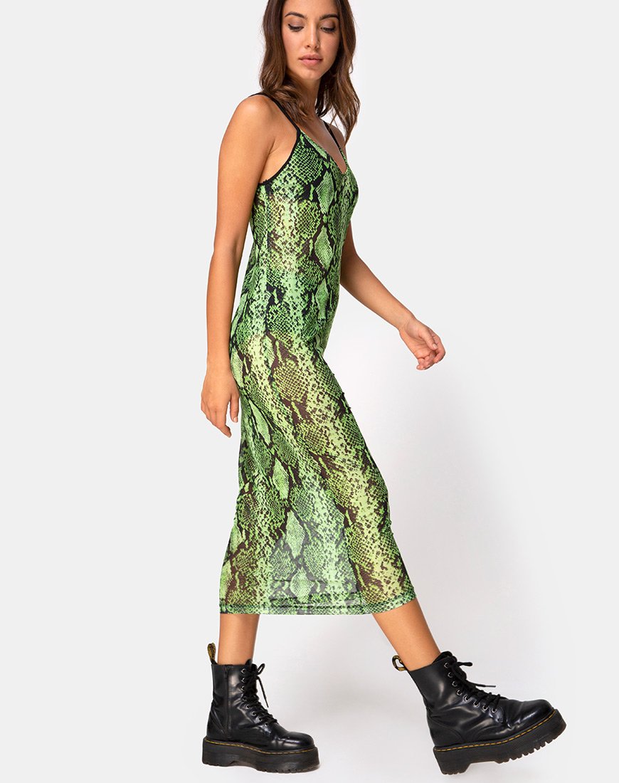Image of Midnight Midi-Kleid aus Slime Lime Snake Mesh