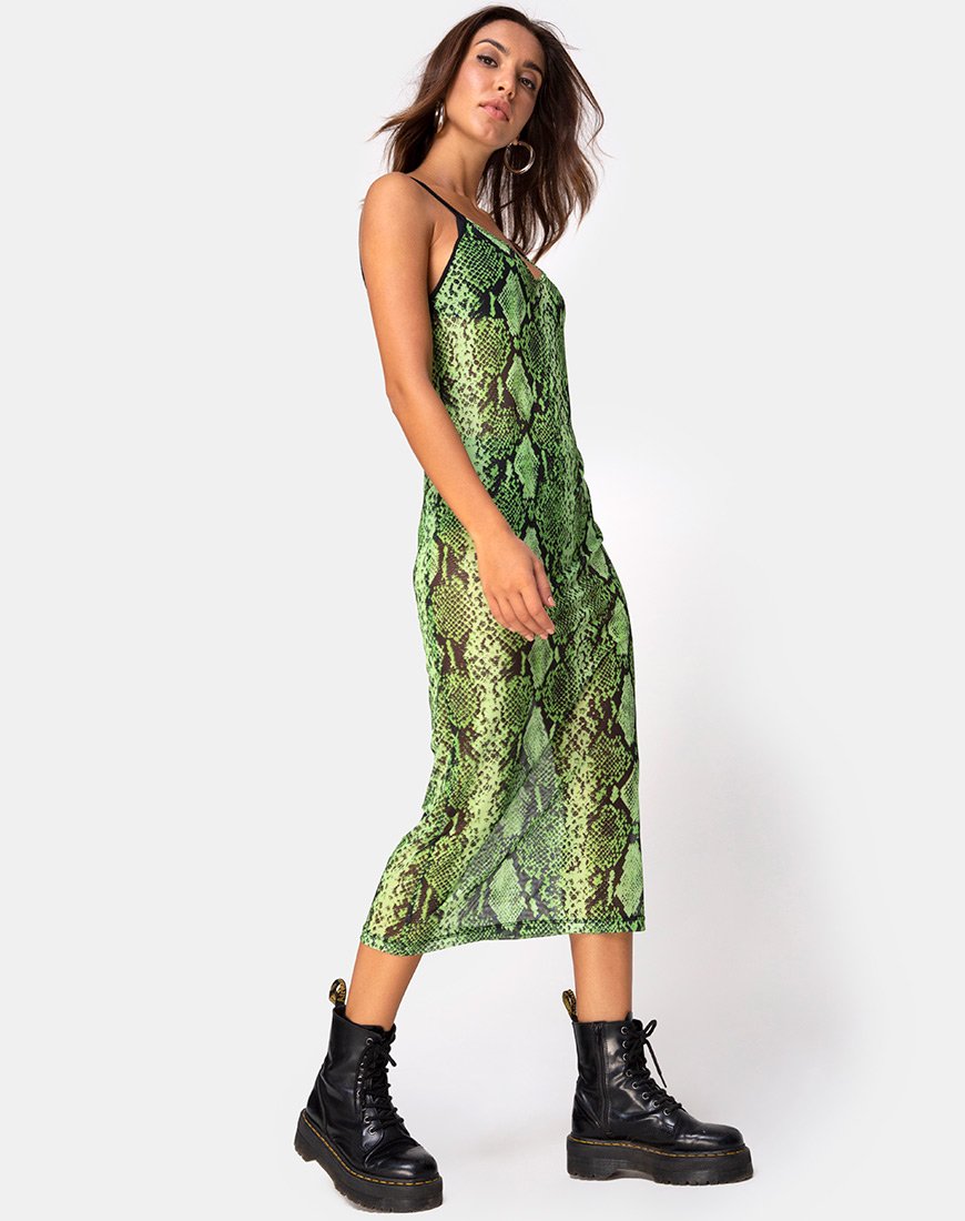 Midnight Midi-Kleid aus Slime Lime Snake Mesh
