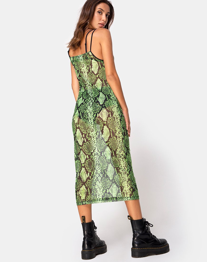 Image of Midnight Midi-Kleid aus Slime Lime Snake Mesh