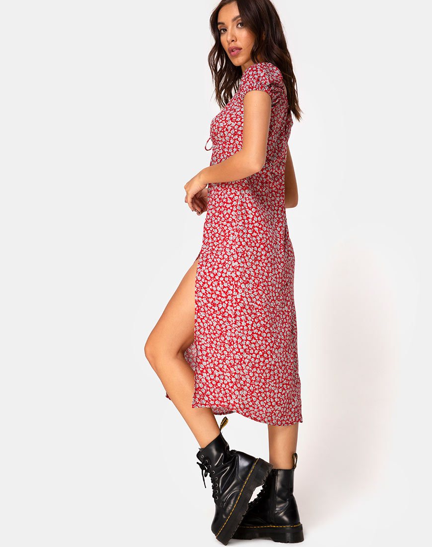 Milla Kleid in Ditsy Rose Rot Silber
