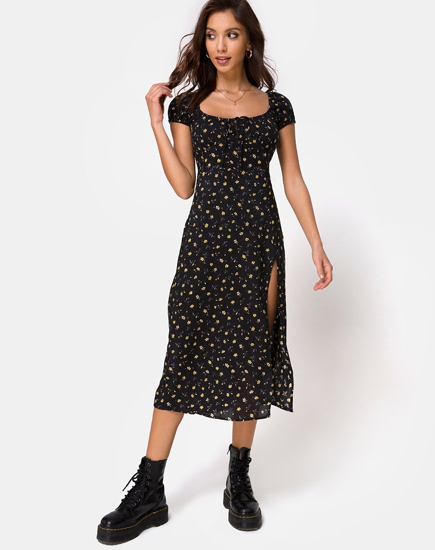 Image of Milla Midikleid in Pretty Petal Schwarz
