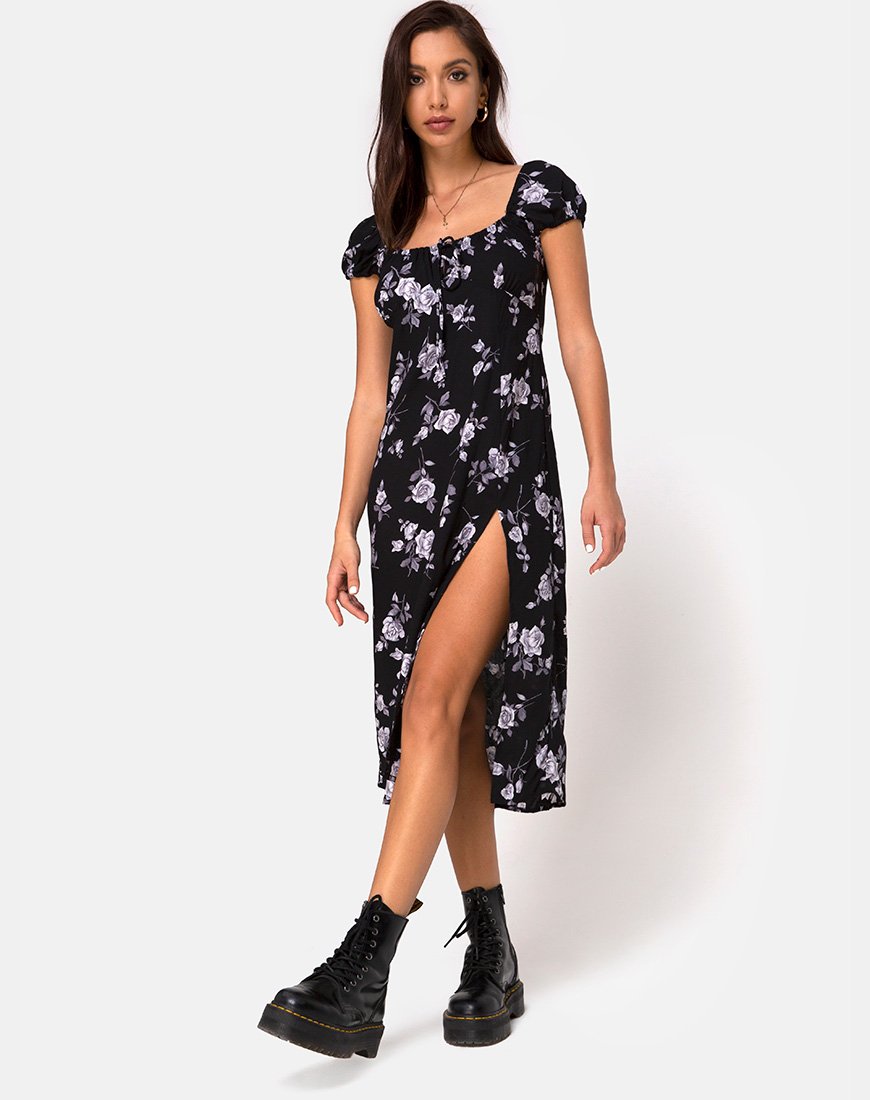Image of Milla Midikleid in Weiß Rose Schwarz