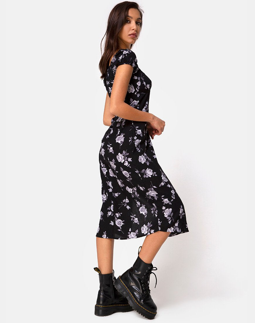 Milla Midikleid in Weiß Rose Schwarz