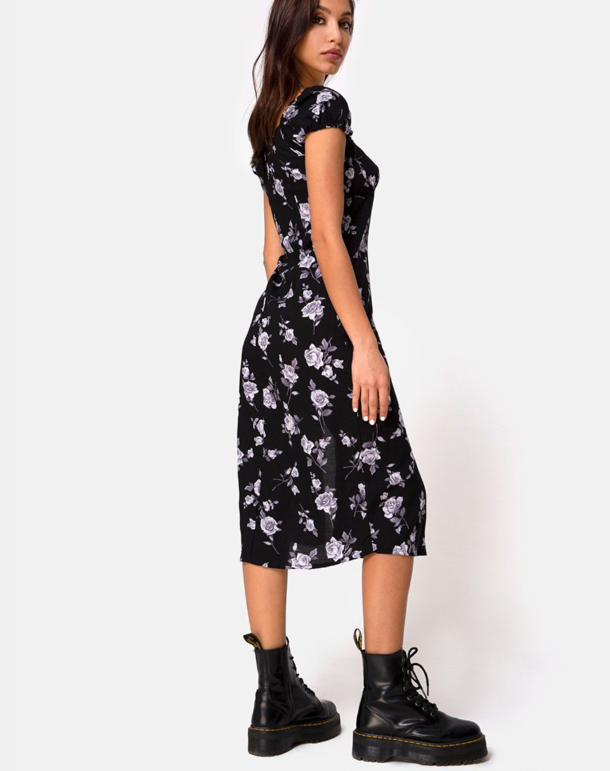 Image of Milla Midikleid in Weiß Rose Schwarz