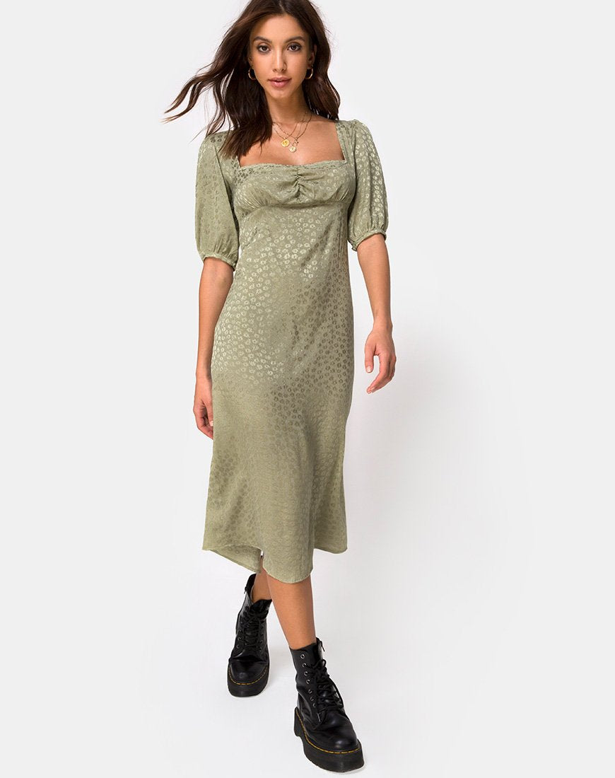 Millo Midikleid aus Satin Ditsy Rose Sage