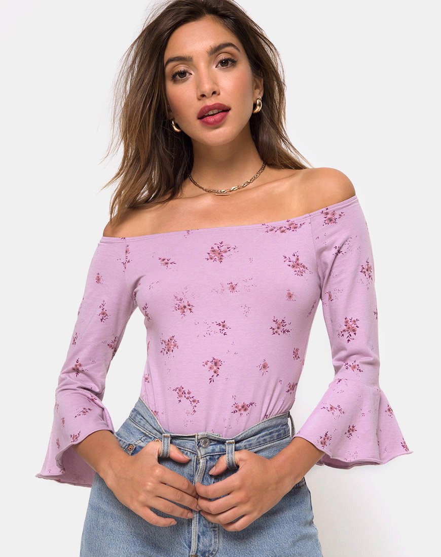 Image of Mingga Off The Shoulder Top in Vergissmeinnicht Flieder