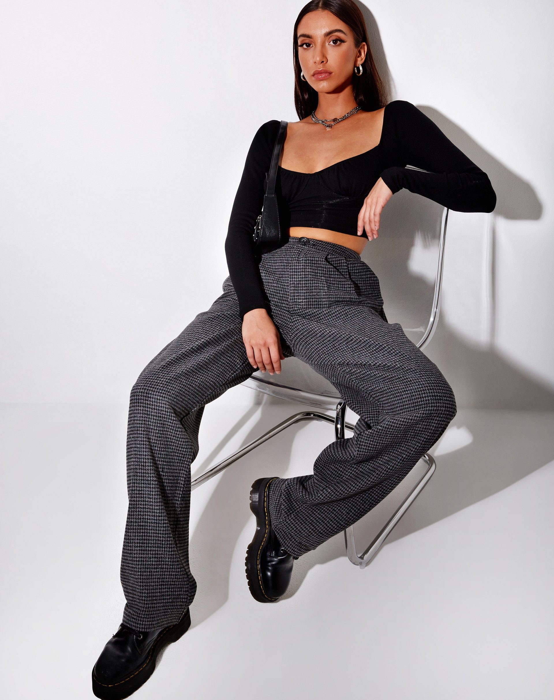 Image of Misha Hose mit weitem Bein aus Hahnentritt Schwarz und Grau