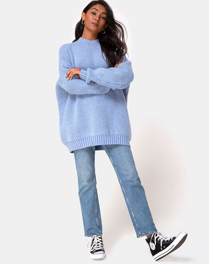 Image of Mody Pullover aus blauer Rippe