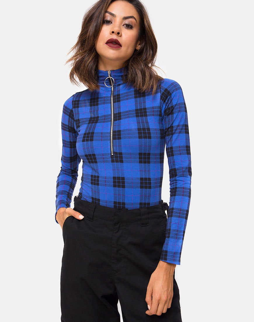 Molaka Hochgeschlossenes Mieder in Tartan Blau