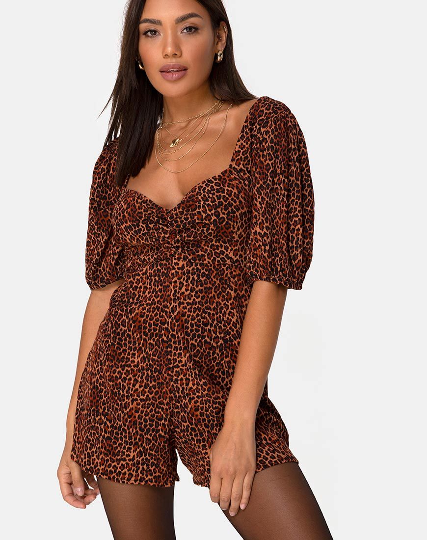 Bild von Monali Playsuit in Crinkle Ditsy Leopard Orange
