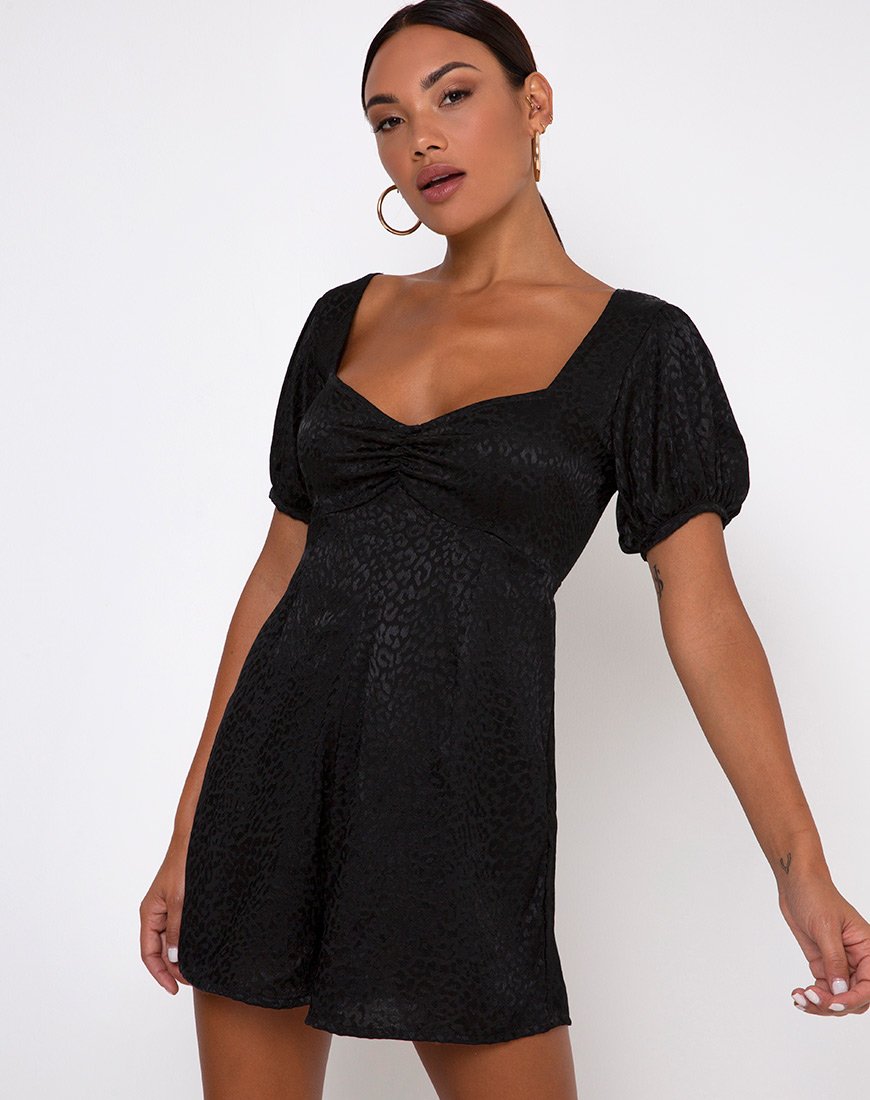 Monali Playsuit aus Satin Gepard Schwarz